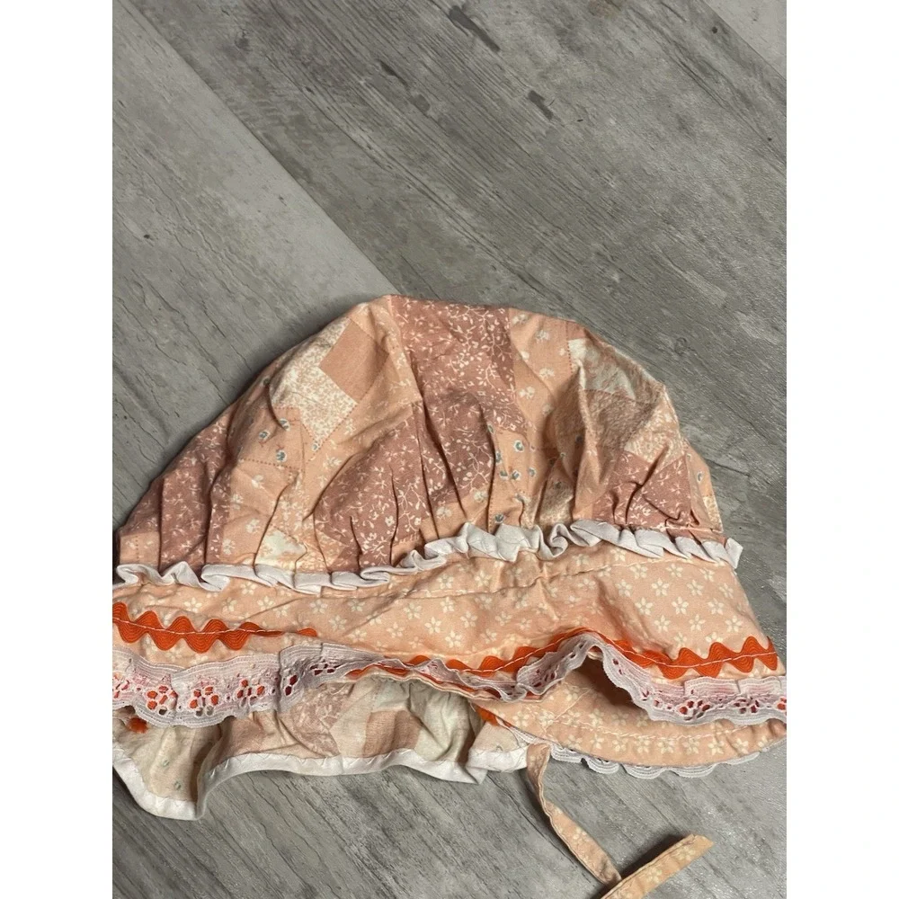 Antique‎ Baby Bonnet Tulle Lace Peach Ribbon
